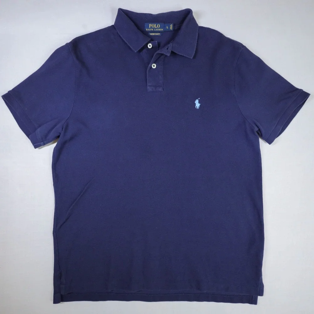 Polo Ralph Lauren Polo Shirt Mens L Navy Blue Pony Custom Slim Fit Mesh Cotton